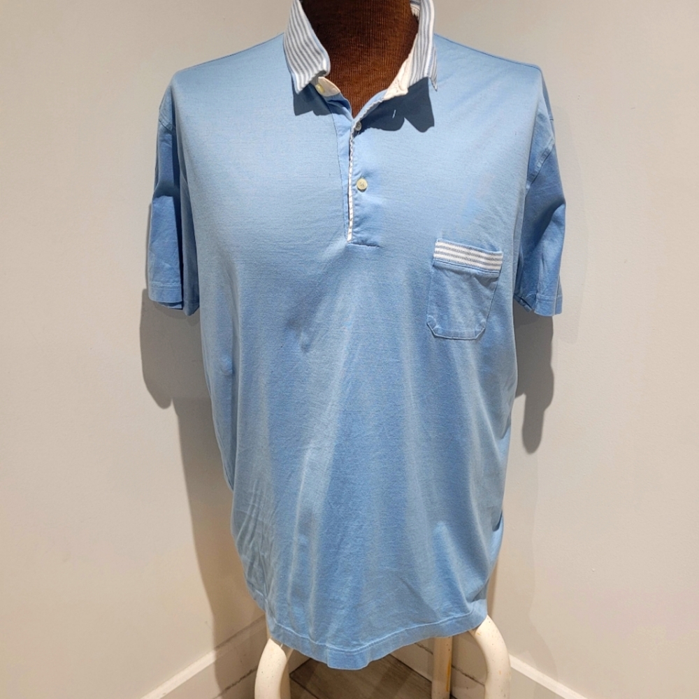 Gran Sasso Men's Italian Cotton Short Sleeve Polo Shirt Size XXL Blue Casual